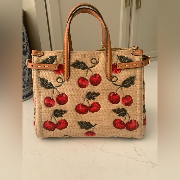 Cute VALENTINO GARAVANI Antibes Small Raffia Cherry Jacquard Tote Bag - Picture 5 of 16